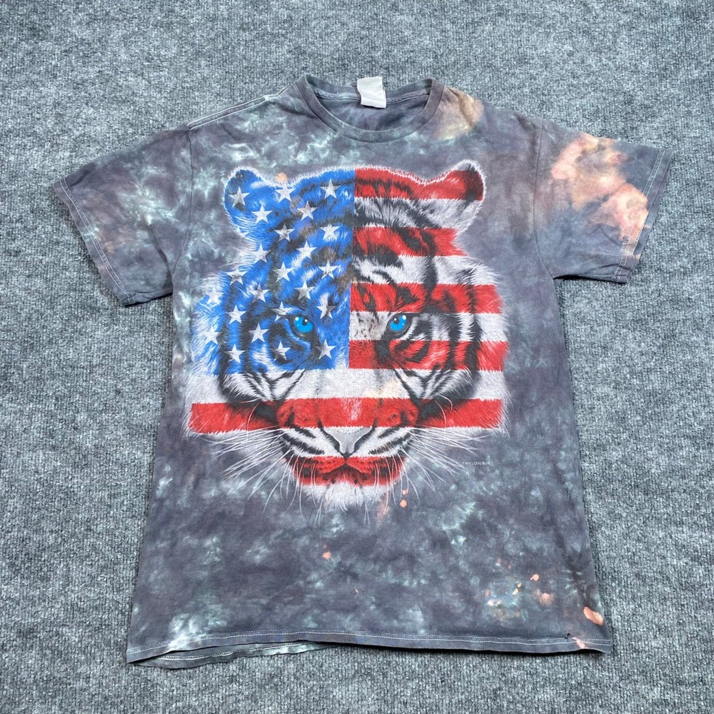 Liquid Blue Mens American Flag Tiger Graphic Tie Dye T-Shirt Grey 2015 Small